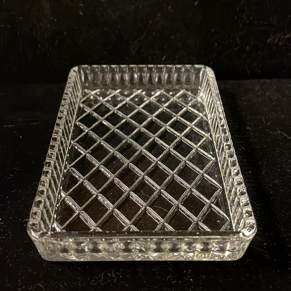 Crystal Cushion Cut Small Vanity Tray- Heavy  Crystal- Pretty - Picture 2 of 6